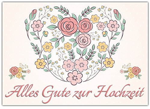 A4 XXL Hochzeitskarte BLUMEN-HERZ mit Umschlag - edle Glückwunschkarte zum Aufklappen mit romantischem Motiv zur Hochzeit - Maxikarte von BREITENWERK