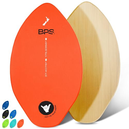 BPS Skimboard Shaka 101,6 cm – Epoxidbeschichtetes Holz-Skimboard mit EVA-Pads – kein Wachs erforderlich – Anfänger bis Fortgeschrittene – großes orangefarbenes Skimboard