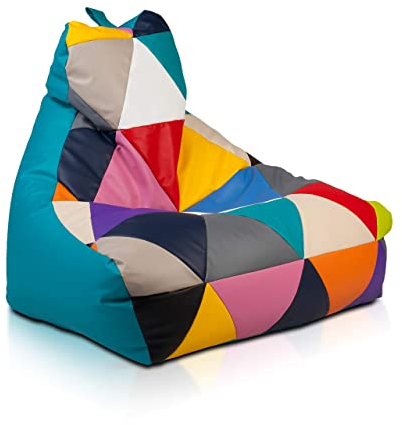 Ecopuf - Keiko Patchwork Pouf Sessel Outdoor - Sitzsack Styroporkugeln - Wasserfester Stoffsack - Entspannungssessel - Wohnungseinrichtung - Sessel Größe M - 100x80x85cm, Türkis E20