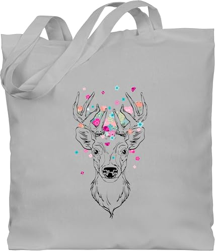 Shirtracer - Baumwolltasche - Kompatibel Oktoberfest Tasche - Hirsch mit kleinen Blumen - schwarz