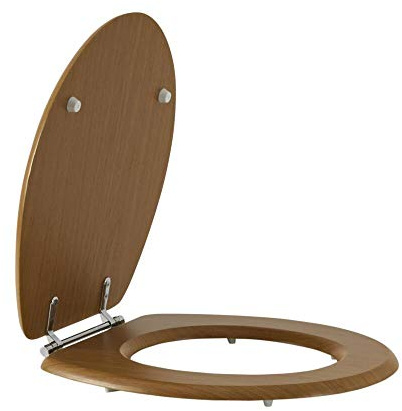 MILANO Warm Oak Effect Toilet WC Seat Chrome Hinges 370 x 440mm
