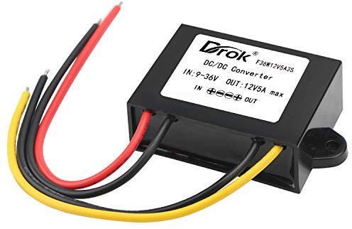 DROK DC-DC Stabilizer, 9V-36V to 12V Boost Buck Converter 5A 60W Waterproof Auto Step Up Down Voltage Regulator 12V Volt Transformer for Car Audio Solar Power System LCD Television LED Display Screen
