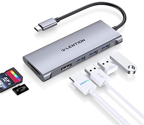 LENTION 6-in-1 USB C Hub mit 3 USB 3.0 5Gbps, 4K HDMI, SD&TF Kartenleser | Multiport USB-C Adapter für MacBook Pro/Air 2016+, Surface Pro/Go, Chromebook, HP, Dell, Laptop, Thunderbolt 3/4 (Space Grau）