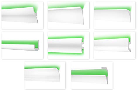 LED Stuckleisten aus Ecopolymer - Wand- & Deckenleisten, lichtundurchlässig, leicht und schlagfest - (CM10-55x25mm) Flachprofil Kunststoff Styropor