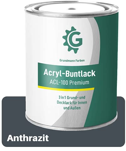Grundmann Acryllack ACL 100 - Grau 0,7 Kg - 4in1 Lack inkl. Grundierung - Innen und Außen - Für Holz, Metall, Stein & Kunststoff - Anthrazit-Grau RAL 7016