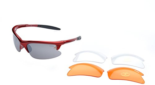 Ravs Sport-Radbrille (Rot- Glas grey+Wechselgläser clear+orange)