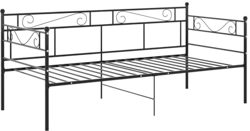 vidaXL Schlafsofa Bettgestell Tagesbett Metallbett Bettsofa Einzelbett Bett Gästebett Sofabett Couch Sofa Jugendbett Schwarz Metall 90x200 cm