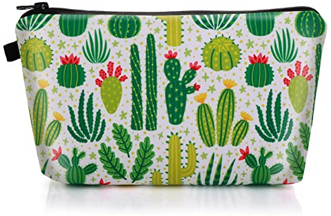 Sibba Canvas Cosmetic Bag Handbag Small Pouch Purse Zipper Pencil Case Toiletry Organizer Storage Beauty Makeup Travel Accessory for Teen Girls (Green Cactus)