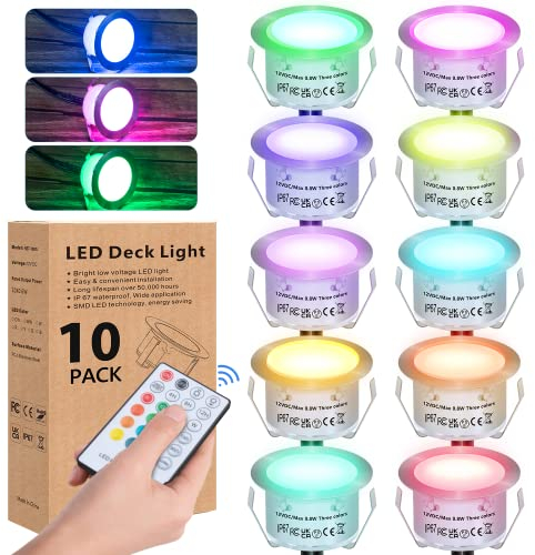 10 Pack Led Decking Lights RGBW Multicolor Chasing Effect, Waterproof IP67 LED Deck Lights with Remote Control, Ø42MM 12V Plinth Deck Light Colorful for Terrace/Patio/Path/Wall/Garden/Decoration