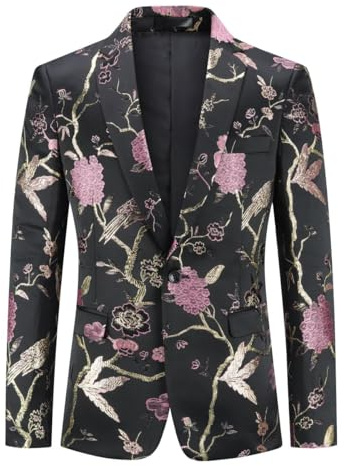 YOUTHUP Chaqueta de Esmoquin con Bordado para Hombre un Botón Floral Chaqueta de Traje Blazer