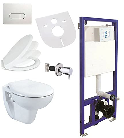 Belvit Taharet Bidet Wand Hänge WC Weiß Vorwandelement Absperrventil Betätigungsplatte Softclose Deckel AC90L