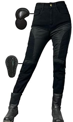 SHUOJIA Motorradhose weiblich Jeans Textil Motorrad Hose Mit Protektoren Sommer, Sportliche Motorrad Hose Mit Oberschenkeltaschen Armee,mit 4 Paar Protect-Pads (Upgrade-Armor,S)