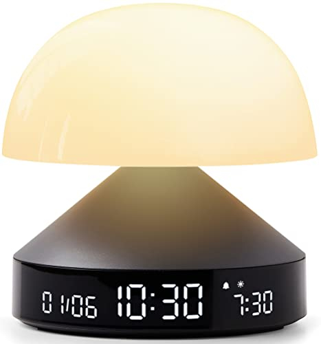Lexon MINA Sunrise Risveglio mattina luminosa, simulatore di alba e crepuscolo, 5 suoni naturali, lampada da comodino LED luce notturna e terapia della luce - Grigio Metallico