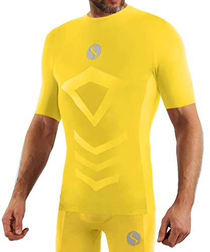 sesto senso Sportundertröjor för män, kortärmad, termoundertröja, kompressionströja, undertröja, GUL, L/XL