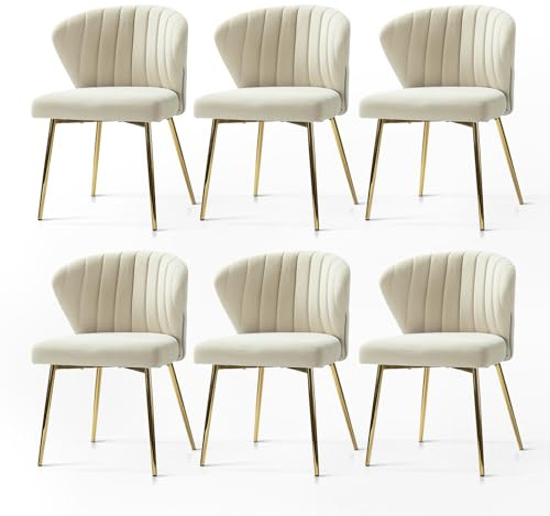 HULALA HOME Esszimmerstühle 6er Set Modern Küchenstühle aus Samt Stühle Esszimmer mit Metallbeine Esstisch Stühle Schminktisch Stuhl für Wohnzimmer, Beige