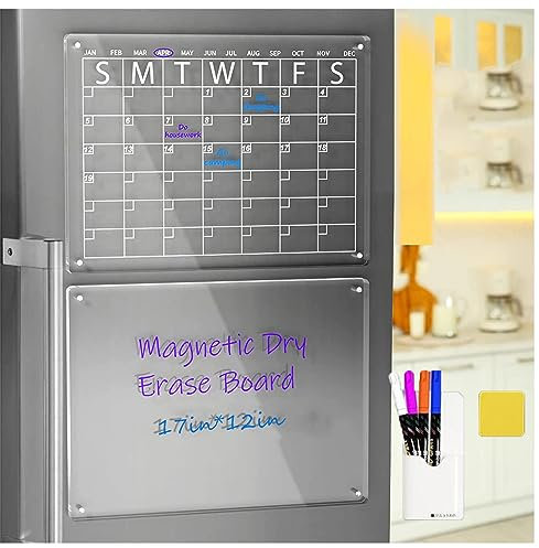 Alacritua Stundenplan Abwischbar, 43 X 30 cm, 2 Set KüHlschrank Magnet Tafel, Mit 4 Farbigen Markern 1 KüHlschrank-Radierer Und 1 Stifthalter Magnetic Acrylic Dry Erase Board