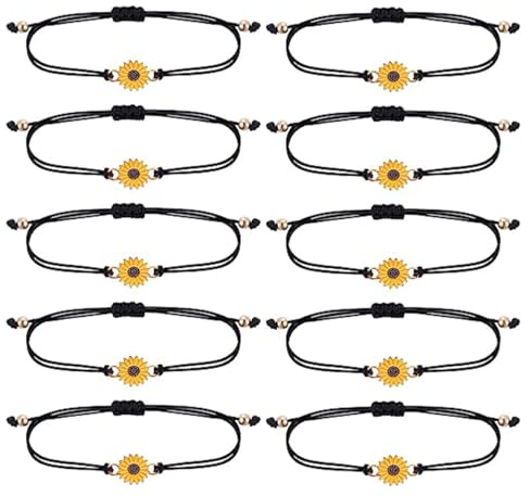 CENPEK Pulseras De La Amistad Para Niñas 10 Piezas Pulseras De Girasol Pulseras De Cuerda De Amistad Boho Hechas A Mano Favores De Fiesta De Cumpleaños Para Niñas Adolescentes