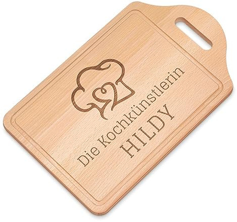 Maverton Schneidebrett mit Gravur - personalisiertes Küchenbrett aus Buchenholz - Küchenzubehör - rechteckiges Holzbrett mit Wunschmotiv für Frauen - Größe: 38x23 cm - Kochkünstlerin