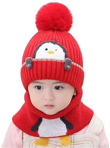 Asudaro Baby-Wollmütze, Unisex Kinderschal Und Mütze Strickmütze Kindermütze 48–52 cm Warme Wintermütze Neugeborene Beanie Strickmütze Mit Fleece Futter Für Jungen Mädchen Geburtstag Neujahr Rot