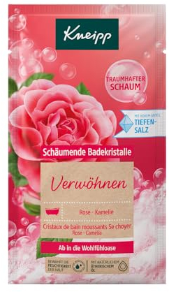 Kneipp Bath Crystals Pampering, Bath Salt with Deep Salt and The Combination of Natural Essential Oil of Damascus Rose and Nourishing Camellia Oil, Long-Lasting Dream Foam, 80 g