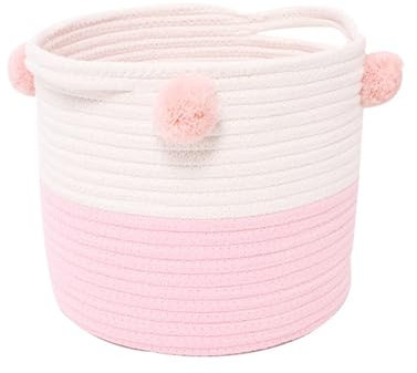 Aufbewahrungskorb Baumwollseil, gewebter Aufbewahrungskorb für Spielzeug, Wäsche und Decken Organizer, runder Geschenkkorb mit Griffen für Kinderzimmer D25xH20 CM