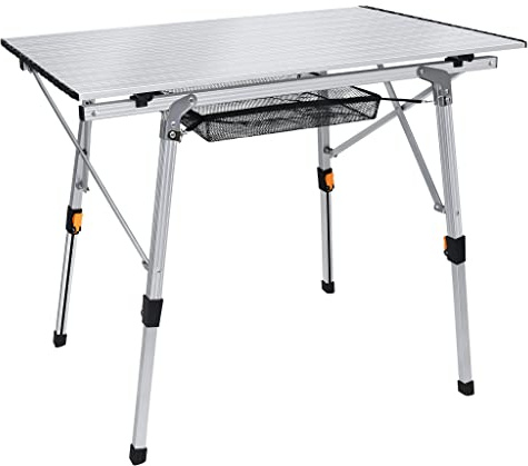 FIVMEN Campingtisch Klappbar 90x51,5 cm Klapptisch Camping Höhenverstellbar Aluminium Camping Tisch Gartentisch Falttisch inkl. Tragetasche für Outdoor Garten, Silber