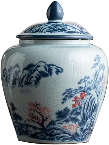 CAFIEDR Keramikvase Blumenvase Chinesische Keramik Ingwerdose Vase mit Deckel Traditionelle chinesische dekorative Porzellandosen Tempeldose Vase Dose