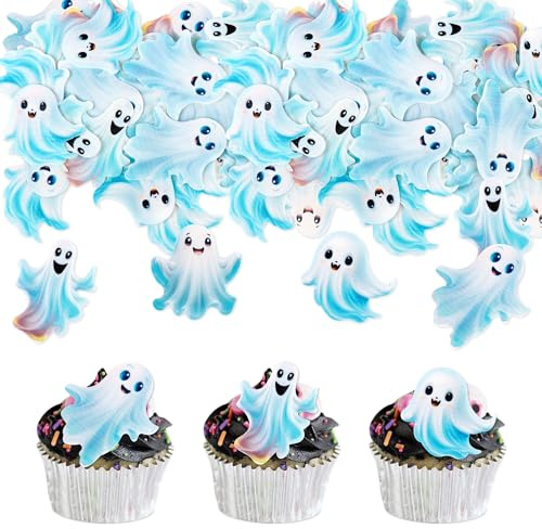 40Stk Essbare Geist Kuchen Dekoration Gespenst Cupcake Topper | Essbare Cartoon Gespenst Tortenaufsatz Halloween Kindergeburtstag Party Dekorationen Halloween Geist Party Dekoration