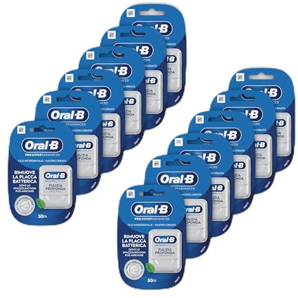 Oral-B Filo Interdentale Pro-Expert Advanced con Nastro Cerato 50m. Pulizia Profonda, Menta Fresca. 12 Fili interdentali