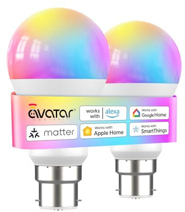 Smart Bulb, Alexa Light Bulb B22 Compatible with Apple Homekit, Alexa, Google Home, Voice/App Control Color Changing Matter LED Bulb, Dimmable Adjustable White Temperature Energy-Efficient Lighting