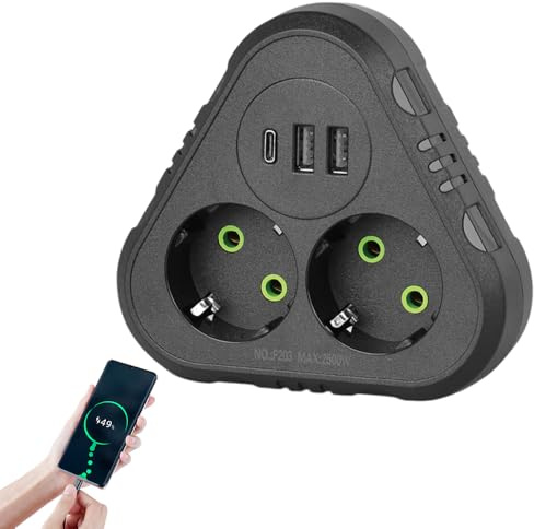 ADDLIVE Doppelstecker für Steckdose, Steckdosenadapter Mehrfachstecker, Mehrfachsteckdose Ohne Kabel mit 2 Fach Stecker, 2 USB und 1 Typ-C Por, Mehrfachsteckdose mit USB für Büro Hause (Schwarz)