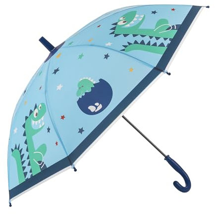 Idena 50117 - Regenschirm für Kinder aus Kunststoff mit Dino Motiv, Stockschirm mit manueller Öffnung, Durchmesser 83 cm und Länge ca. 66 cm