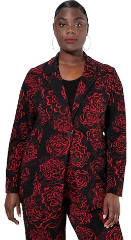 Ulla Popken Blazer in Jersey Jacquard con Revers e Design Floreale Salsa 42 832647530-42