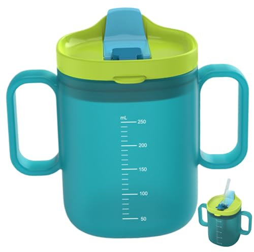 Schnabeltasse für Erwachsene für Senioren, auslaufsicher, mit Strohhalm, 260 ml, PP-Schnabeltasse für Senioren mit Henkel, skalierte Silikondichtung, hitzebeständig, Schnabeltasse für Erwachsene, Schn