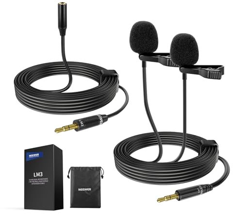 NEEWER 2m Wired Mic, Doppeltes Lavaliermikrofon mit 4m Verlängerungskabel, Mini Ansteckmikrofon, omnidirektionales Kondensator Microphone mit 3,5mm TRS, für DSLR Kamera Camcorder Interview Vlog, LM3