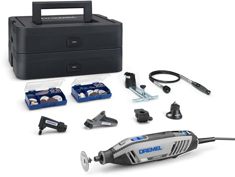 Dremel 4250 Corded 175W Rotary Tool Kit with Storage Box, 128 Accessories | Flex Shaft, Cutting Guide, Comfort Grip, Circle Cutter, 5 Variable Speed for Cutting, Engraving, Grinding, Drilling, Sanding