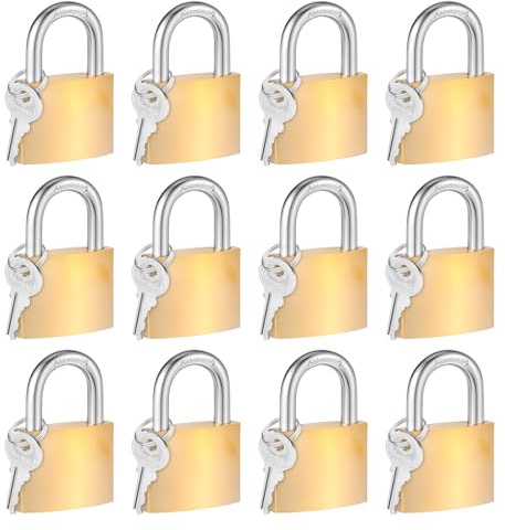12 Pack Solid Brass Same Keyed Padlock, Keyed Alike Padlock Waterproof and Rustproof Lock with 1-1/4 Wide Body, Padlocks with Keys for Toolbox, Luggage, School lockers, Backpacks, Garages and Fence
