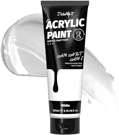 JusArt Acrylfarbe Weiß 250 ml,Ungiftige Bastelfarbe mit hoher Deckkraft – Für Leinwand,Holz,Stoff,Ton,Stein & Keramik,Künstlerbedarf für Erwachsene & Kinder