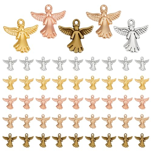 PH PandaHall 50 st 5 färger ängelberlocker 0,78 tum ficka änglavingar hängen minnesberlocker för armband halsband smyckestillverkning lycka hängen festgåva minnessaker, Legerat stål