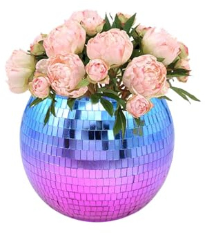 1pc Color Disco Ball Planter Handmade Mosaic Glass Vase for Table Centerpieces Wedding Birthday Party Christmas Table Decoration (Blue)