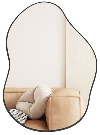 RELAX4LIFE Unregelmäßiger Wandspiegel, asymmetrischer Spiegel mit robustem Metallrahmen & HD-Glas, Einzigartiger Kosmetikspiegel, dekorativer Hängespiegel für Flur, Schlafzimmer, Wohnzimmer, Schwarz