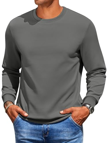 COOFANDY Herren Sweatshirt Crew Neck Pullovert Ohne Kapuze Dunkelgrau L