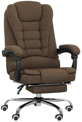 Vinsetto Fauteuil de Bureau, Chaise de Bureau Ergonomique avec Hauteur réglable, Dossier inclinable et Repose-Pied, Tissu Aspect Lin, pour Chambre, télétravail, Charge 120 Kg, Marron