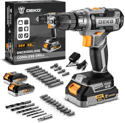 Power Drill Cordless: DEKOPRO 20V Cordless Drill Set with LED Light, 30Pc Electric Drill Accessories, Grey Drills with 2 Batteries and Charger Drills Driver Kit for Wood, Metal and Screws