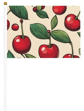 Lot de 6 drapeaux de drapeau mignon et rouge cerise mignon et 10 drapeaux à la main, petits drapeaux pour défilés, fête, bar, anniversaire
