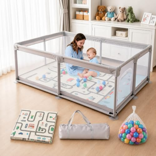 Truevaste Laufstall Baby mit Matratze & 50 Bällen 120x180cm für 1–2 Kinder