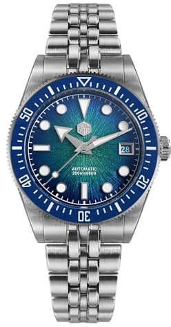 San Martin - Reloj de buceo automático, esfera verde, acero inoxidable 316L, caja de 37,5 mm, resistente al agua hasta 200 m, movimiento 9015, modelo SN0148-GX, V 2, Reloj de buceo