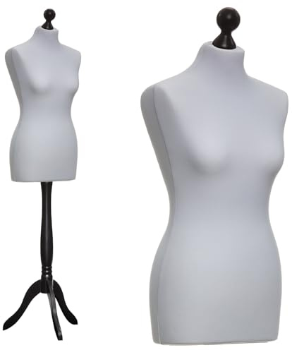 DummyDoll Schneiderpuppe weiblich Größe 40/42, Überzug Silbergrau, Holzdreibein schwarz