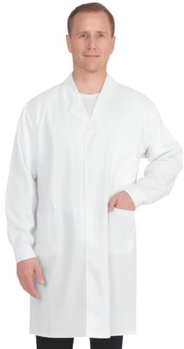 THQAE Camice Bianco da Laboratorio Camice Laboratorio Donna Uomo Camice Bianco da Laboratorio Medico Medico Cappotto Camice da Lavoro Maniche Lunghe con Tasche - Maniche con bottoni, XL