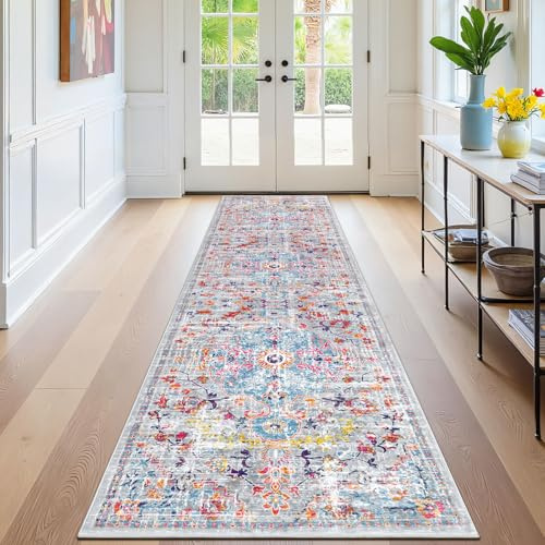 SHACOS Läufer Flur 80x250 cm rutschfest, Waschbar Teppichläufer Boho Bunt | Flurläufer Weich, Gummierte Rückseite, Vintage Flur Teppich für Küche, Vorzimmer, Wohnzimmer, Eingang